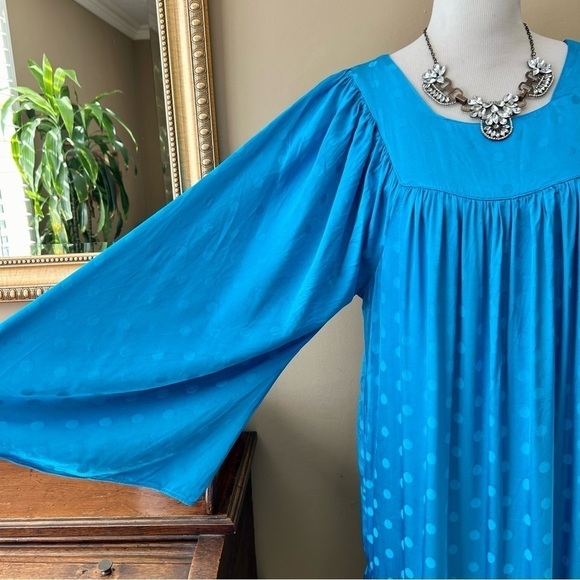 Happy X Nature Daydream Maxi Dress Blue Jewel Satin Polka Dot Wide Sleeve Size M - Picture 4 of 14